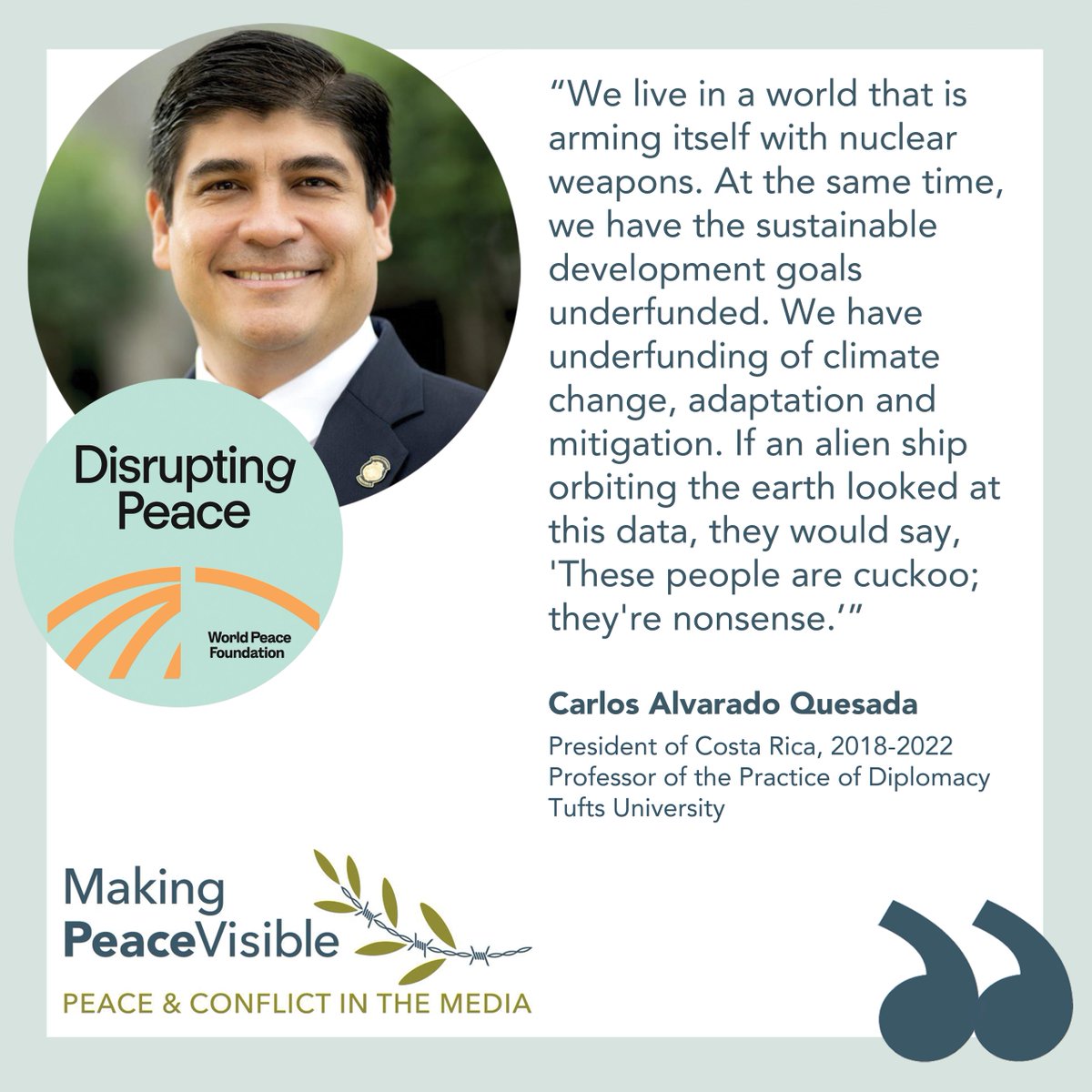 Making Peace Visible (@makingpeaceviz) on Twitter photo NEW EPISODE | Our friends at Disrupting Peace speak with President <a href="/CarlosAlvQ/">Carlos Alvarado Quesada</a> of Costa Rica about domestic security and how not having a military can mean prioritizing climate change and alleviating poverty. LISTEN: 👉 tinyurl.com/yrux5bdt
<a href="/FletcherSchool/">The Fletcher School</a> <a href="/WorldPeaceFdtn/">World Peace Foundation</a> NEW EPISODE | Our friends at Disrupting Peace speak with President <a href="/CarlosAlvQ/">Carlos Alvarado Quesada</a> of Costa Rica about domestic security and how not having a military can mean prioritizing climate change and alleviating poverty. LISTEN: 👉 tinyurl.com/yrux5bdt
<a href="/FletcherSchool/">The Fletcher School</a> <a href="/WorldPeaceFdtn/">World Peace Foundation</a>