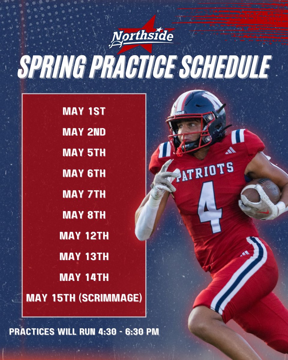 Northside Patriots FB Recruiting (@patriotrecruits) on Twitter photo 🏈 SPRING BALL IS 2 WEEKS AWAY 🏈
College coaches; come check out our student-athletes, and all the great things going on at Northside!
<a href="/DC_Sports_706/">Coach TJ</a> <a href="/BigFaceSportss/">BigFaceSports, (Recruiting & Scouting)</a> <a href="/RecruitGeorgia/">Recruit Georgia</a> @On3Recruits 🏈 SPRING BALL IS 2 WEEKS AWAY 🏈
College coaches; come check out our student-athletes, and all the great things going on at Northside!
<a href="/DC_Sports_706/">Coach TJ</a> <a href="/BigFaceSportss/">BigFaceSports, (Recruiting & Scouting)</a> <a href="/RecruitGeorgia/">Recruit Georgia</a> @On3Recruits