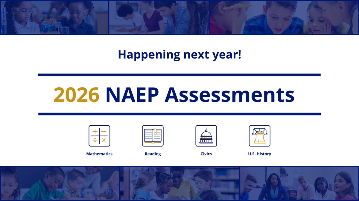 Earlier today, states and TUDA districts were informed about the NAEP assessments that will be conducted next school year. 

Learn more: nces.ed.gov/nationsreportc…