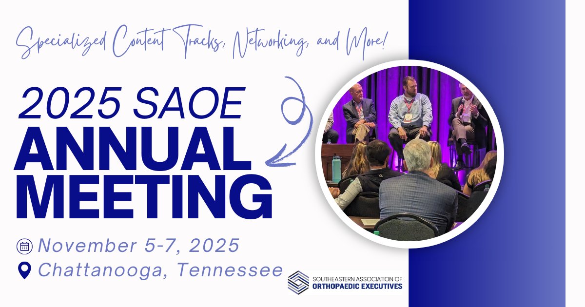 Registration is now open!

Orthopaedic practice leaders, administrators, coders, and staff in Georgia, South Carolina, and Tennessee are invited to attend the 2025 SAOE Annual Meeting.

Learn more &amp; register: saoe.org/annual-meeting…