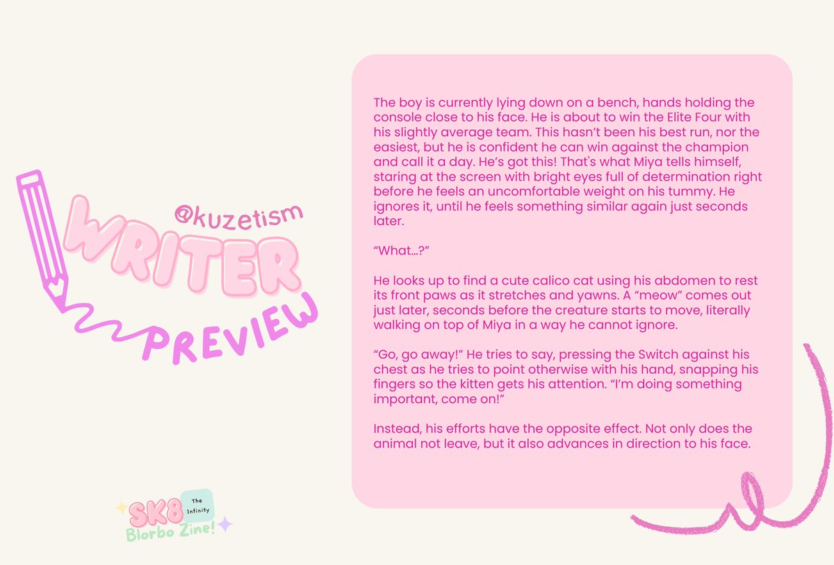 sk8blorbozine's tweet photo. It's the youngest son of the sk8 family - this time with a new four legged friend?! 🐱 Check out this super cute preview of Miya's first encounter with an equally adorable furry friend by @kuzetism!

Pre-orders open in May! https://t.co/8zbwKrYRCk