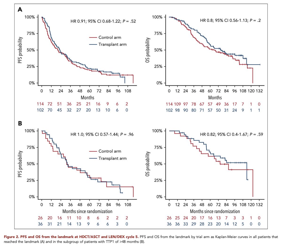 Rahul Banerjee, MD, FACP (@rahulbanerjeemd) on Twitter photo Long-term GMMG-RELAPSE in #MMsm, now officially in <a href="/BloodJournal/">Blood Journal</a>!
Excellent 🇩🇪 trial that puts 🔩 in ⚰️ for 2nd ASCT unless no other options available.
I'd missed these landmark analyses: no benefit even in pts who actually got 2nd ASCT or who had DOR > 4 yrs with first ASCT. Long-term GMMG-RELAPSE in #MMsm, now officially in <a href="/BloodJournal/">Blood Journal</a>!
Excellent 🇩🇪 trial that puts 🔩 in ⚰️ for 2nd ASCT unless no other options available.
I'd missed these landmark analyses: no benefit even in pts who actually got 2nd ASCT or who had DOR > 4 yrs with first ASCT.