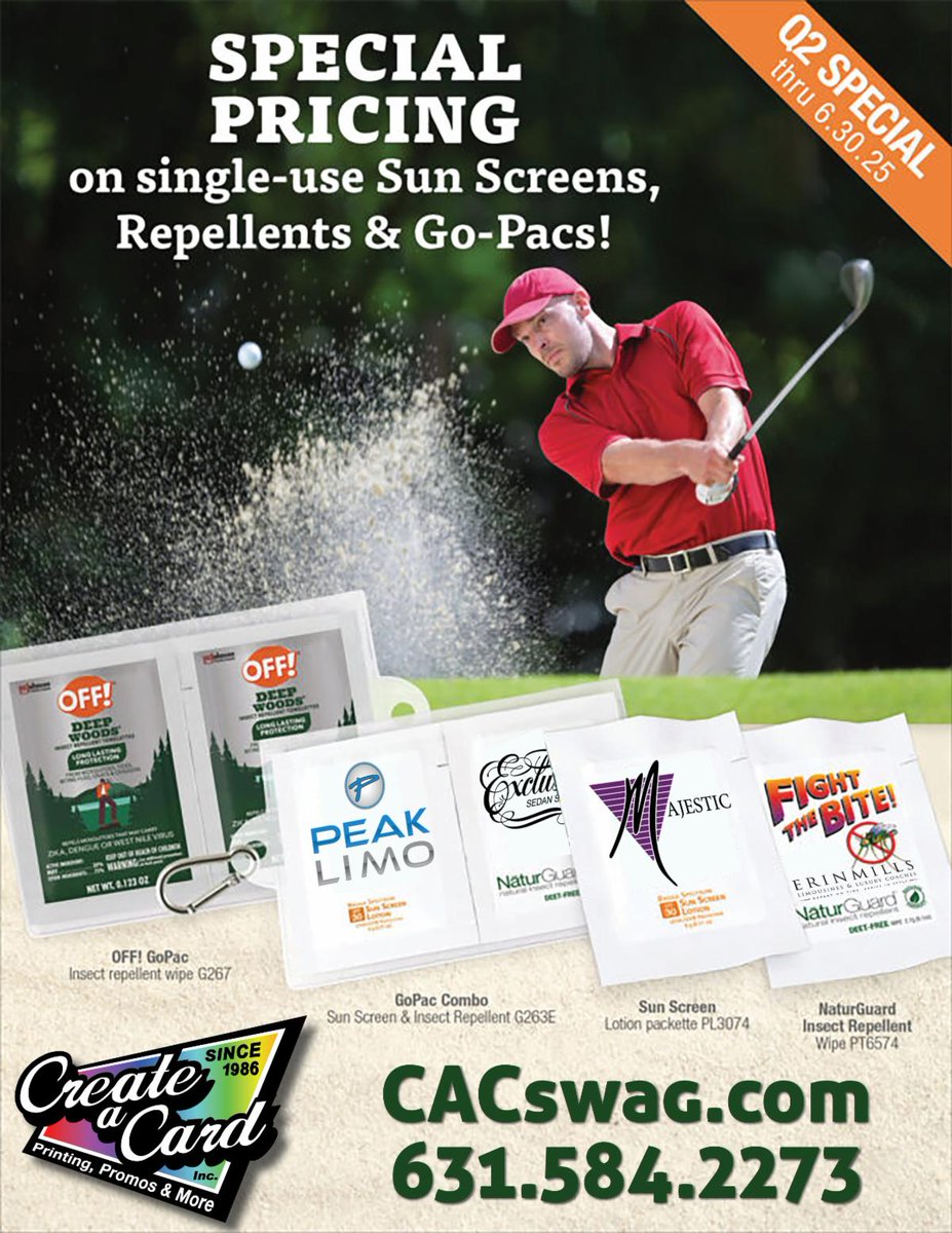 ⛳️ Tee Off with Confidence-Gear Up with Sunscreen &amp; Bug Repellent for Golf Season!🌞🦟
📲 conta.cc/3Y2Jxix
📞 631.584.2273 • 📲 CACswag.com