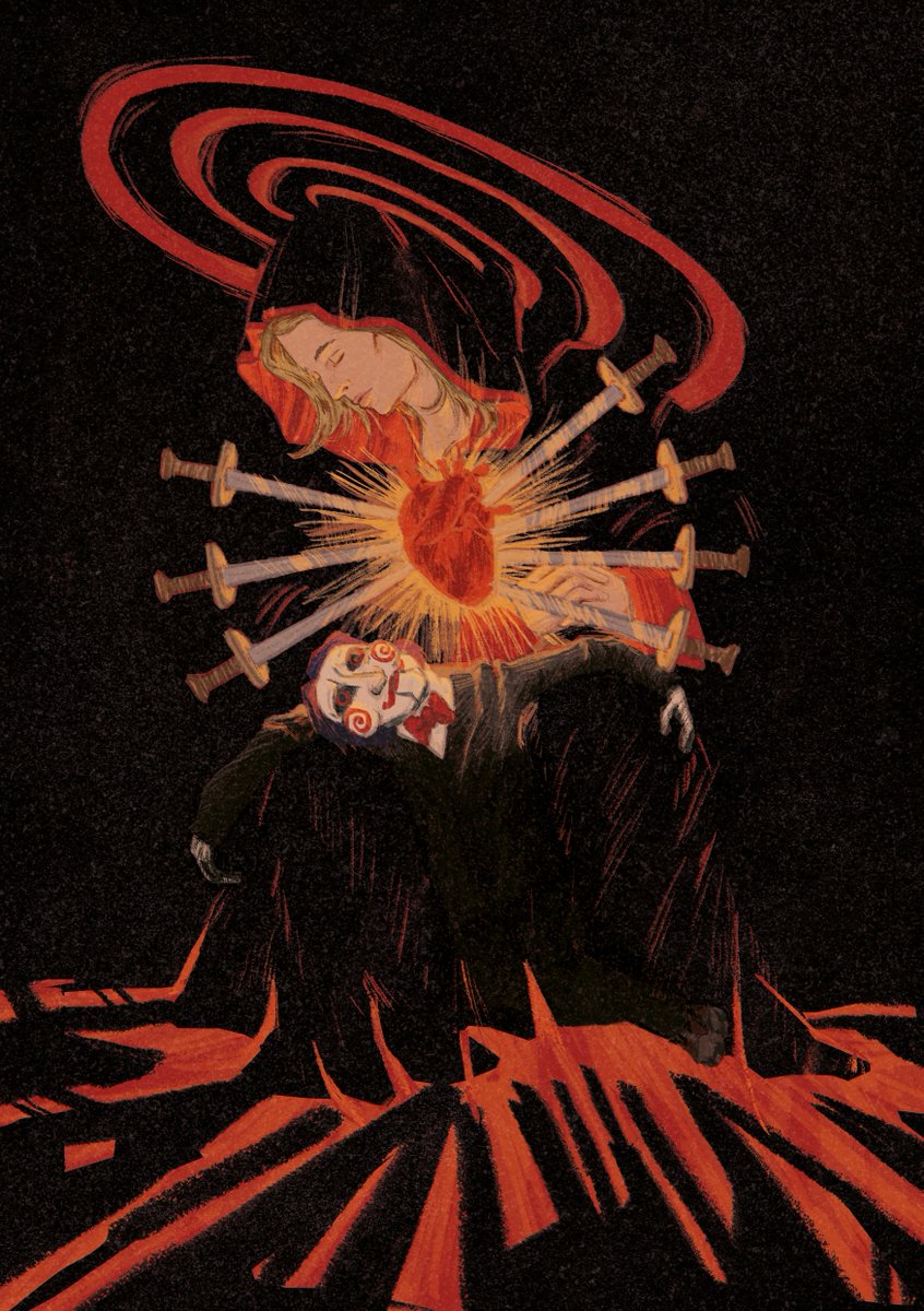 4lphaless's tweet photo. a while ago i had the honor of illustrating @amandasfemme 's beautiful poem for @parablesawzine 

here's Jill of the Seven Sorrows #saw https://t.co/BW9a30P6o0