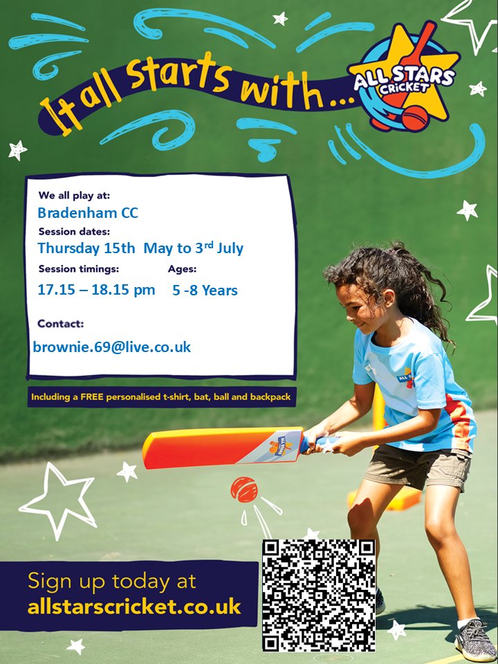 🏏 All Stars is BACK at Bradenham CC this summer for boys &amp; girls aged 5-8. Starts Thursday, May 15th. Don't miss out! Sign up now: ecb.clubspark.uk/AllStars/brade…  #UpTheBears