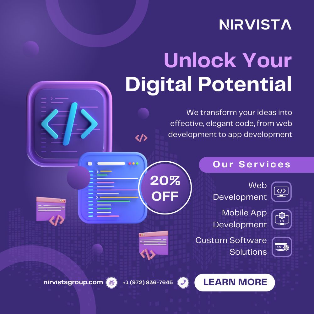 nirvista's tweet image. Unlock your digital potential with Nirvista. 🌐✨ Transform your ideas into impactful digital solutions that drive success and innovation. #Nirvista #DigitalPotential #TechInnovation #FutureOfBusiness #UnlockSuccess
