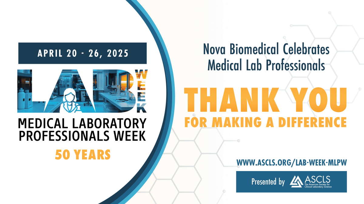 Nova Biomedical Celebrates 50 Years of #MedicalLaboratory Professionals 🧪
Behind every diagnosis is a dedicated lab professional. Your precision and commitment save lives every day. This #LabWeek, we honor YOU! Thank you for making a difference!
#Lab4Life #Labvocate #IamASCLS