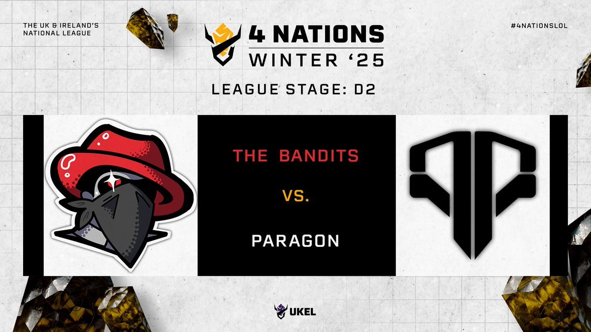 UKEL presents: 4 Nations (@theukel) on Twitter photo <a href="/BrodnFriends/">Brod & Friends</a> <a href="/Belfaststorm/">Belfast Storm</a> <a href="/CJ_Trajan/">Trajan</a> <a href="/BlackBloxer/">BlackBloxer</a> <a href="/TemporalLoL/">Temporal</a> <a href="/Sovonix/">Adrian Lee</a> <a href="/zathdos/">Zathdos</a> <a href="/Sea_Guardian1/">Sea Guardian</a> <a href="/_BulldogEsports/">Bulldog Esports</a> <a href="/5iq_gaming/">Int Quick</a> <a href="/kittxnly/">Kittxnly /ᐠ - ˕ -マ ♡ |</a> ⚔️ GAME 3: BAN vs. PRG ⚔️
Both teams are looking for their first win, can <a href="/TheBandits_/">The Bandits</a> take the win today over <a href="/PARAGONPRG/">PARAGON</a>? 🧐
Find out NOW 🏃
DESK 📈
<a href="/CJ_Trajan/">Trajan</a> , <a href="/BlackBloxer/">BlackBloxer</a> & <a href="/TemporalLoL/">Temporal</a>
CASTERS 🎙️
<a href="/Sovonix/">Adrian Lee</a> & <a href="/zathdos/">Zathdos</a>
COVERAGE 📺
1⃣ twitch.tv/TheUKEL
2⃣ <a href="/BrodnFriends/">Brod & Friends</a> <a href="/Belfaststorm/">Belfast Storm</a> <a href="/CJ_Trajan/">Trajan</a> <a href="/BlackBloxer/">BlackBloxer</a> <a href="/TemporalLoL/">Temporal</a> <a href="/Sovonix/">Adrian Lee</a> <a href="/zathdos/">Zathdos</a> <a href="/Sea_Guardian1/">Sea Guardian</a> <a href="/_BulldogEsports/">Bulldog Esports</a> <a href="/5iq_gaming/">Int Quick</a> <a href="/kittxnly/">Kittxnly /ᐠ - ˕ -マ ♡ |</a> ⚔️ GAME 3: BAN vs. PRG ⚔️
Both teams are looking for their first win, can <a href="/TheBandits_/">The Bandits</a> take the win today over <a href="/PARAGONPRG/">PARAGON</a>? 🧐
Find out NOW 🏃
DESK 📈
<a href="/CJ_Trajan/">Trajan</a> , <a href="/BlackBloxer/">BlackBloxer</a> & <a href="/TemporalLoL/">Temporal</a>
CASTERS 🎙️
<a href="/Sovonix/">Adrian Lee</a> & <a href="/zathdos/">Zathdos</a>
COVERAGE 📺
1⃣ twitch.tv/TheUKEL
2⃣
