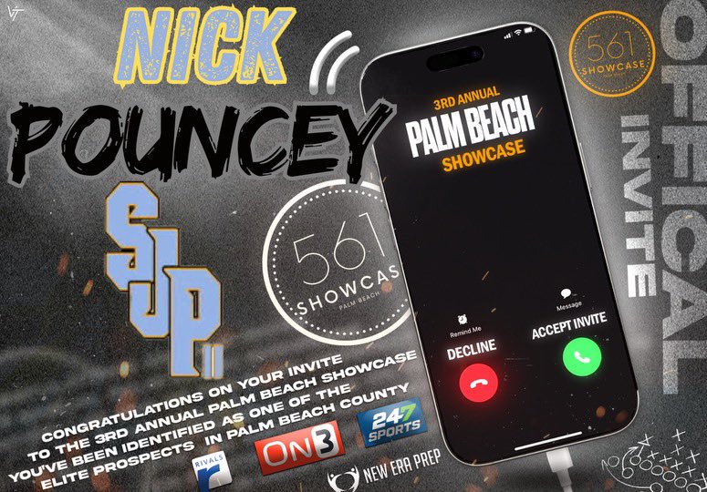 Nicholas Pouncey (@nicholaspouncey) on Twitter photo Beyond Blessed to receive an invite to the 561 Showcase🙏. It’s only up from here
<a href="/EraPrep/">New Era Prep</a> <a href="/LawrenceBl83397/">New Blustein Recruiting</a> <a href="/PrepRedzoneFL/">Prep Redzone Florida</a> @On3Recruits <a href="/247recruiting/">247Sports Recruiting</a> Beyond Blessed to receive an invite to the 561 Showcase🙏. It’s only up from here
<a href="/EraPrep/">New Era Prep</a> <a href="/LawrenceBl83397/">New Blustein Recruiting</a> <a href="/PrepRedzoneFL/">Prep Redzone Florida</a> @On3Recruits <a href="/247recruiting/">247Sports Recruiting</a>