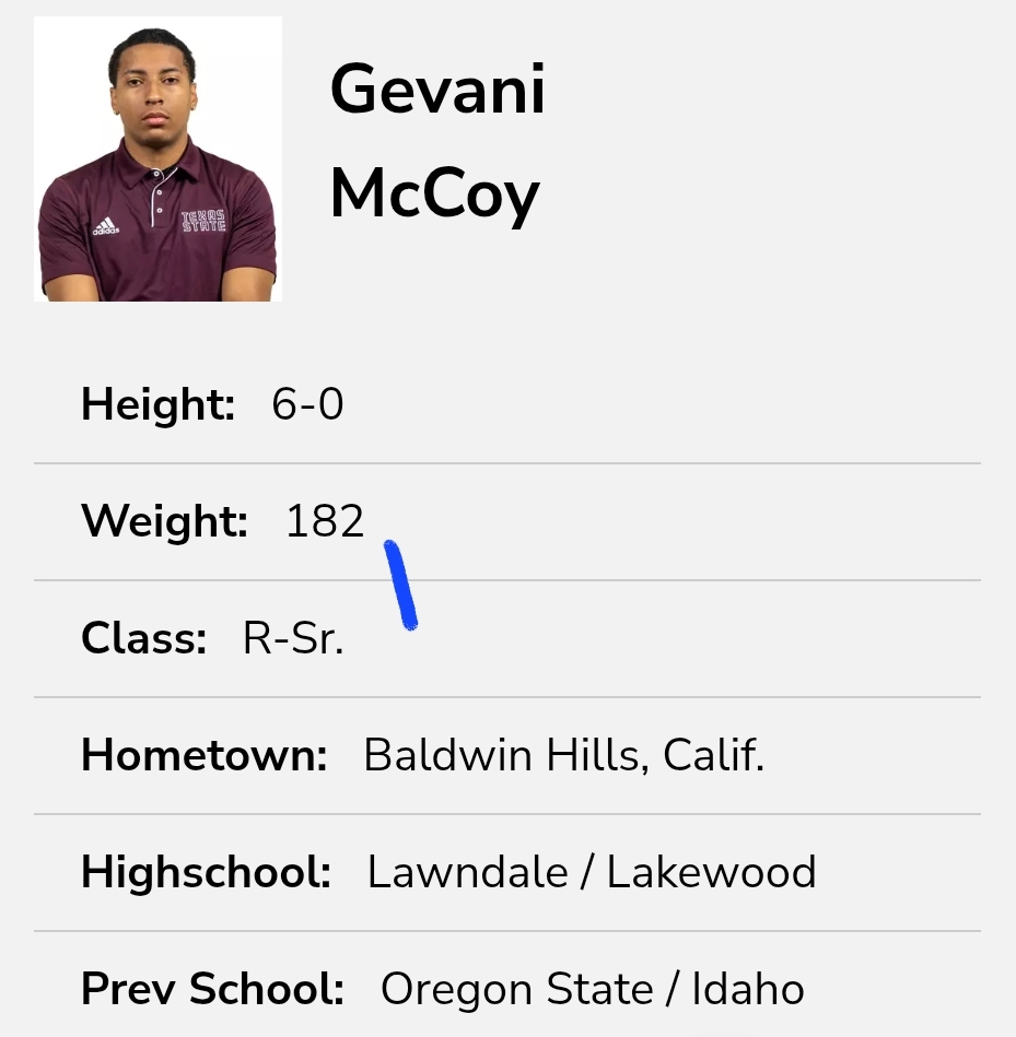 Texas State QB Gevani McCoy, who transferred in from Oregon State in January, re-entered the transfer portal 
<a href="/Gevani_McCoy/">TheRealMcCoy</a>