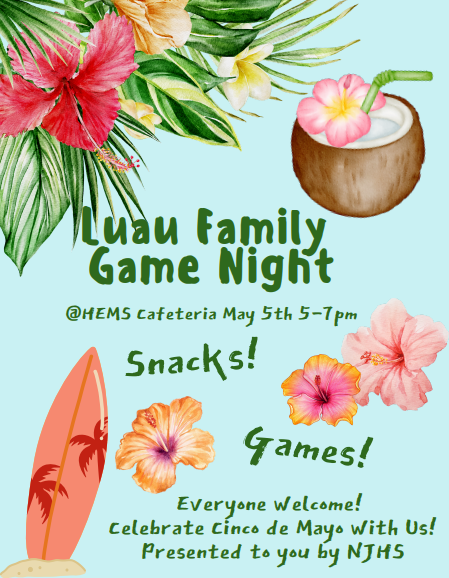 Families, check out the attached image for info and details about our May 5th Family Game Night!!