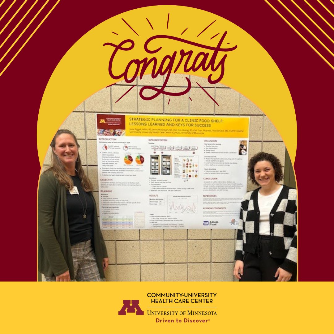#Congrats to Josie Riggall and Jenny McGowan for an amazing poster presentation at the #MAND2025 conference that highlighted CUHCC's food shelf. #RDNProud #Nutrition #FueledByScience