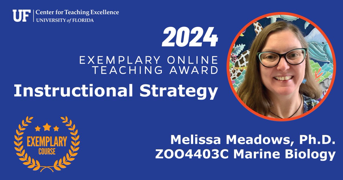 UF_CTE's tweet image. 🎉 Celebrating Dr. Melissa Meadows for receiving the Exemplary Online Teaching Award! Her innovative instructional strategies in Marine Biology are making waves. 🌊 Kudos, Dr. Meadows, for inspiring students! #UF #highered #instructionalstrategy #awardwinner