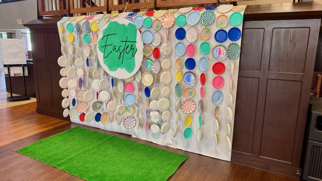 Easter 9:30 overflow area and photo booths ready to go!