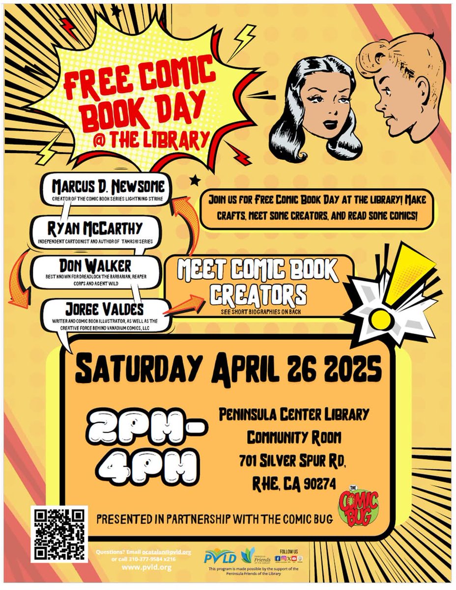 vanadiumcomics's tweet photo. Next week, April 26th, 2025!!! 

Pre-Free Comic Book Day Event will be at the Peninsula Community Library! 
I will be there with my fellow creators, colleagues, and friends Ryan McCarthy , Marcus Newsome , and Don Walker. We will be drawing FREE sketches! https://t.co/5fLibgPGo5