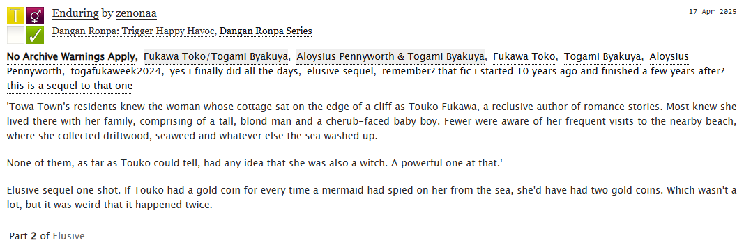 zenonaaa's tweet image. #togafuka fic 💜💚 SFW

If Touko had a gold coin for every time a mermaid had spied on her from the sea, she&apos;d have had two gold coins. Which wasn&apos;t a lot, but it was weird that it happened twice.

AO3: archiveofourown.org/works/64784824 Tumblr: zenonaa.tumblr.com/post/781100869…