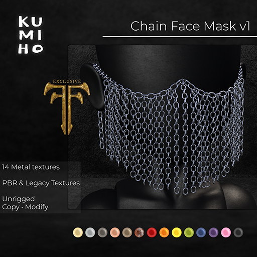 PinqFreese's tweet photo. New @FantasyFaireSL RFL exclusives are here!
– Chain Face Mask v1 &amp; v2: 14 metal textures (PBR + legacy), 100% to RFL
– Gothic Framed Mirror: 5LI, 4 wood textures, 50% to RFL
Stone textures + full pack available too.
Shop &amp; support
#SecondLife #kumihosl #FantasyFaire2025 #RFL2025 https://t.co/F72S18cHOf