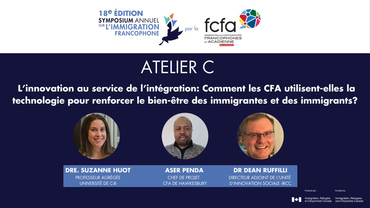 Utiliser la technologie pour faciliter l'accueil et l'inclusion de nos immigrants francophones en milieu minoritaire, c'est de quoi nous allons parler dans cet atelier !

Pour voir les détails 👇site.pheedloop.com/event/EVEYQNAI…

#Symposium2025 #immigrationfrancophone #intersectionnalité