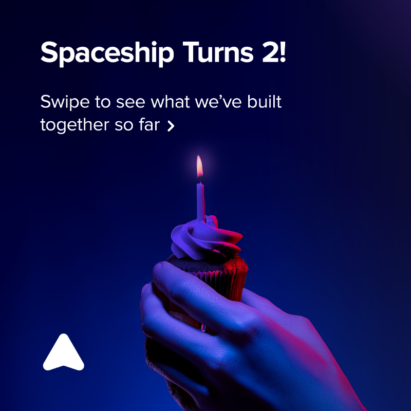 spaceship's tweet photo. 🎂 Spaceship turns 2! That’s 2 years of building, growing, and shooting for the stars together. Tap 💙 to say happy birthday!
#SpaceshipTech #StartABetterStory