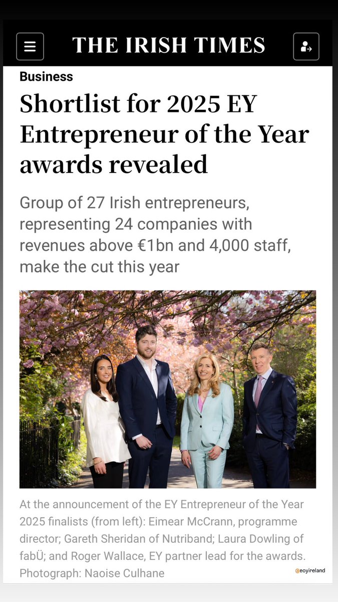 Its an honor to be selected as a finalist for this years EY Entrepreneur of the Year.  I am looking forward to meeting the rest of the finalists and learning more about the business and great innovation that continues to flow from our Island of Ireland every year. ☘️