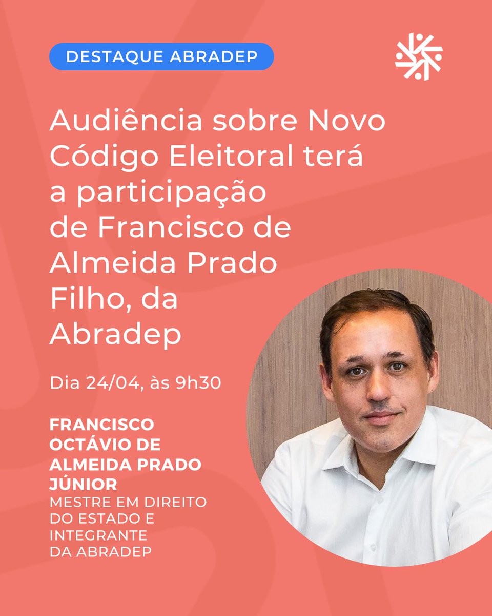 No dia 24/04, às 9h30, a CCJ do Senado debate o PLP 112/2021, que trata do Novo Código Eleitoral. Francisco Octávio Prado Filho, da ABRADEP, é um dos convidados. A audiência será transmitida ao vivo pelo e-Cidadania. 

#DireitoEleitoral #QuemFazABRADEP