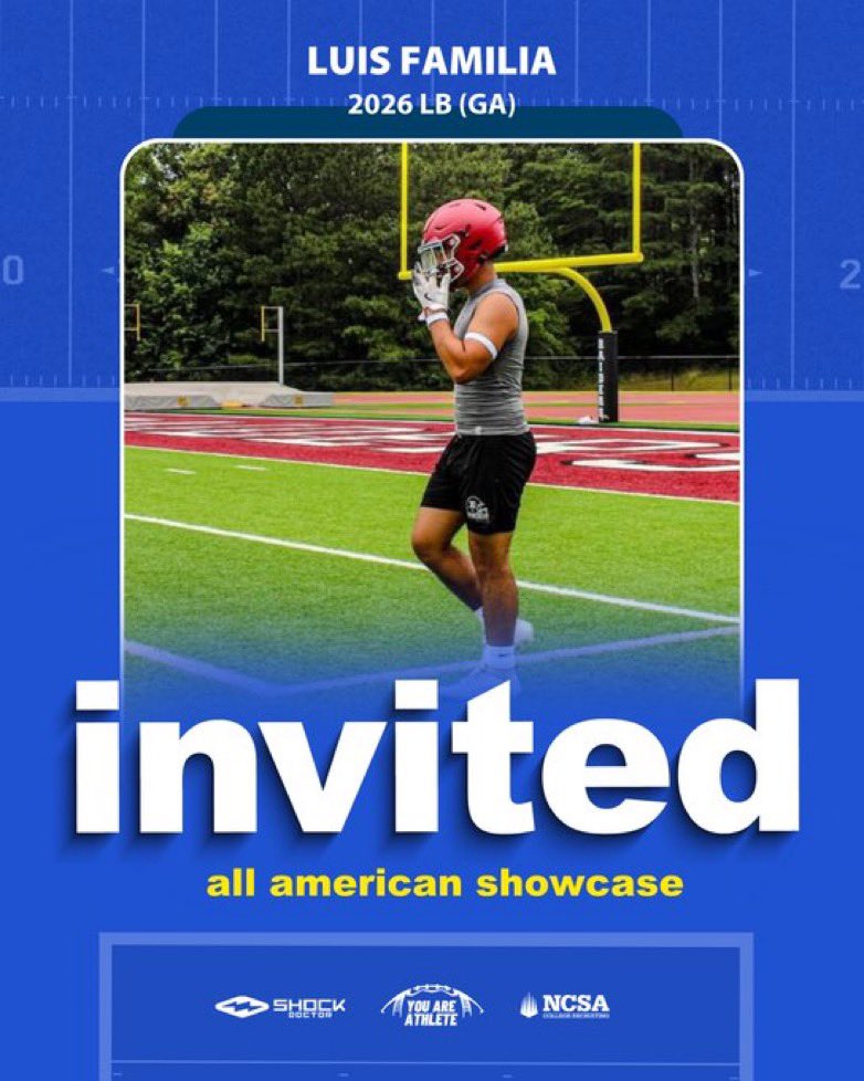 Luis Familia (@familialuis3) on Twitter photo Humbled to have been invited to the All American Showcase in Houston
<a href="/youareathlete/">You Are Athlete</a> <a href="/RoadToHouston/">All-American Showcase</a> <a href="/ShockDoctor/">Shock Doctor</a> <a href="/ncsa/">NCSA College Recruiting</a> <a href="/NEGARecruits/">Northeast Georgia Recruits</a> <a href="/RecruitGeorgia/">Recruit Georgia</a> Humbled to have been invited to the All American Showcase in Houston
<a href="/youareathlete/">You Are Athlete</a> <a href="/RoadToHouston/">All-American Showcase</a> <a href="/ShockDoctor/">Shock Doctor</a> <a href="/ncsa/">NCSA College Recruiting</a> <a href="/NEGARecruits/">Northeast Georgia Recruits</a> <a href="/RecruitGeorgia/">Recruit Georgia</a>