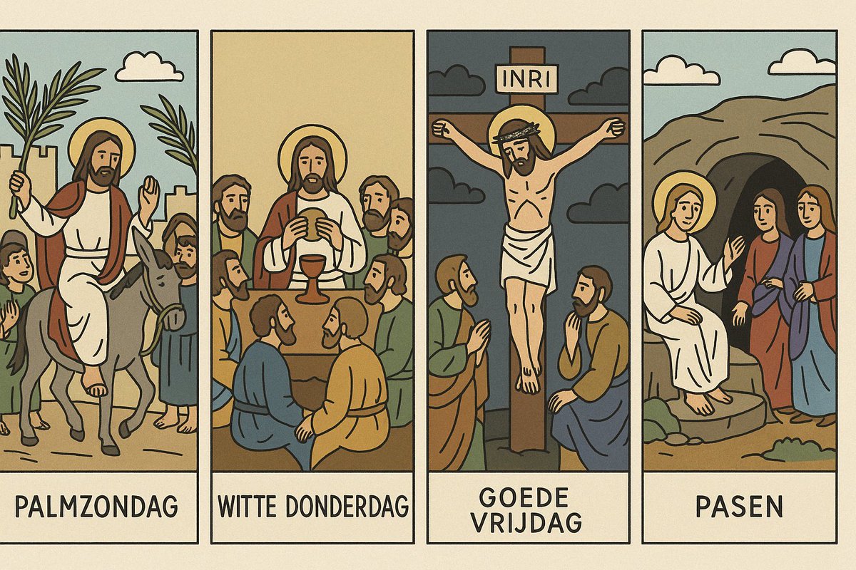 wesley_rodrigus's tweet photo. Even een kleine opfriscursus!
Pasen betekent voor velen een lekker lang weekend, maar… wat vieren we eigenlijk in deze periode? In vier illustraties nemen we je mee door de belangrijkste momenten van deze bijzondere week.
Alvast een gezegend en fijn Paasfeest gewenst! https://t.co/8ak5ZIxtta