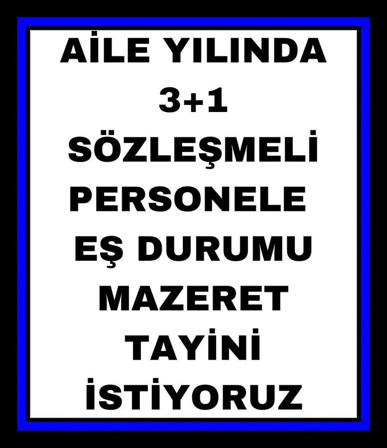 ÇOCUKLARIN GÖZYAŞLARI ARTIK DİNSİN! 😢  
✊ ÇAĞRIMIZDIR:  
✅ 3+1 değil, 1+1 sistemi gelsin,  
✅ Eş durumu tayin hakkı tanınsın,  
✅ Çocuklar artık anne-babasız kalmasın!  
#BirArtiBirAileYiliOlsn