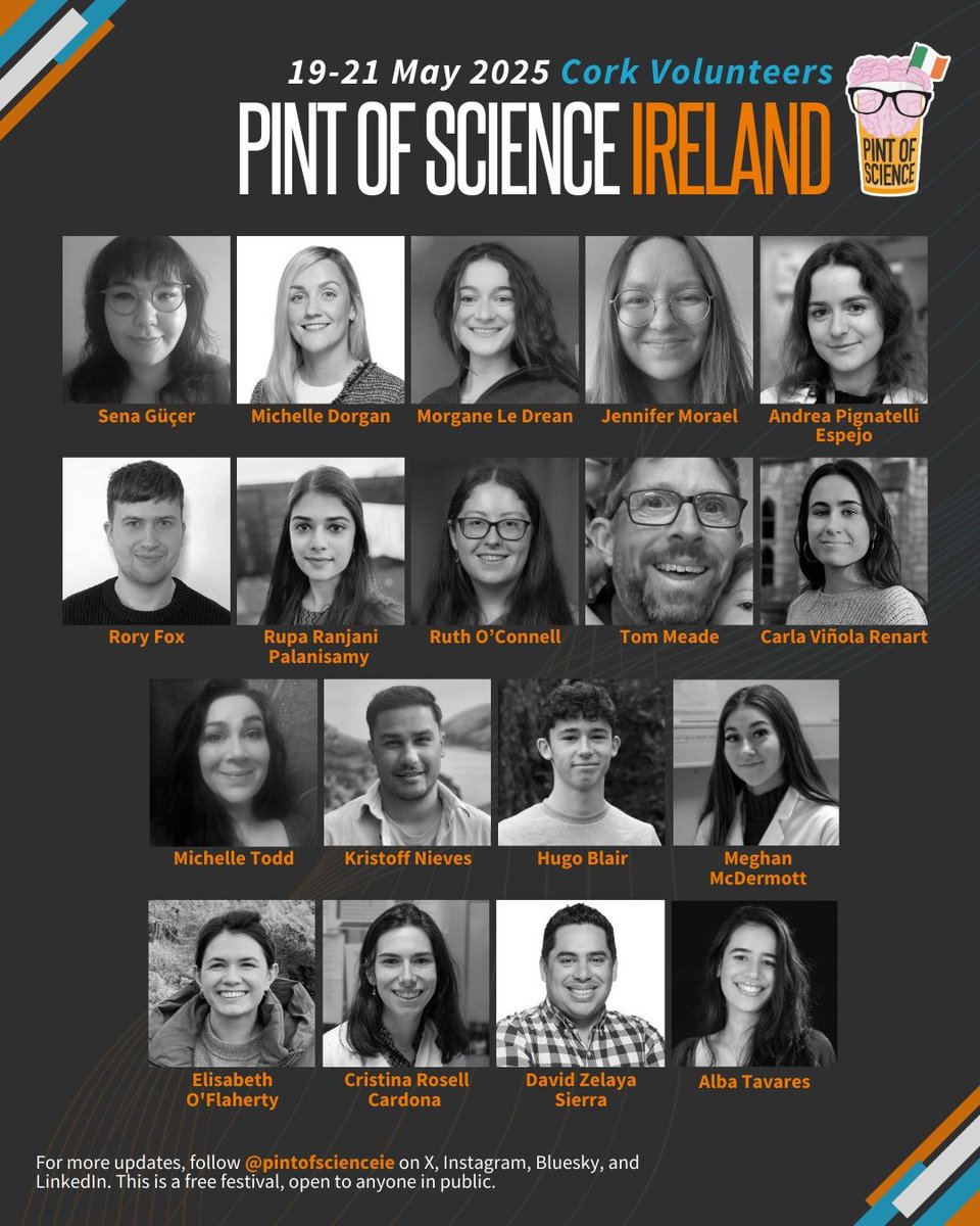 🎉Introducing #Pint25 Cork Volunteers! 🎉

Meet the dedicated team bringing Pint of Science Ireland to Cork, 19-21 May!

Thanks to their hard work, the festival will be a memorable celebration of science, innovation, and community.

Stay tuned for event details and ticket sales!