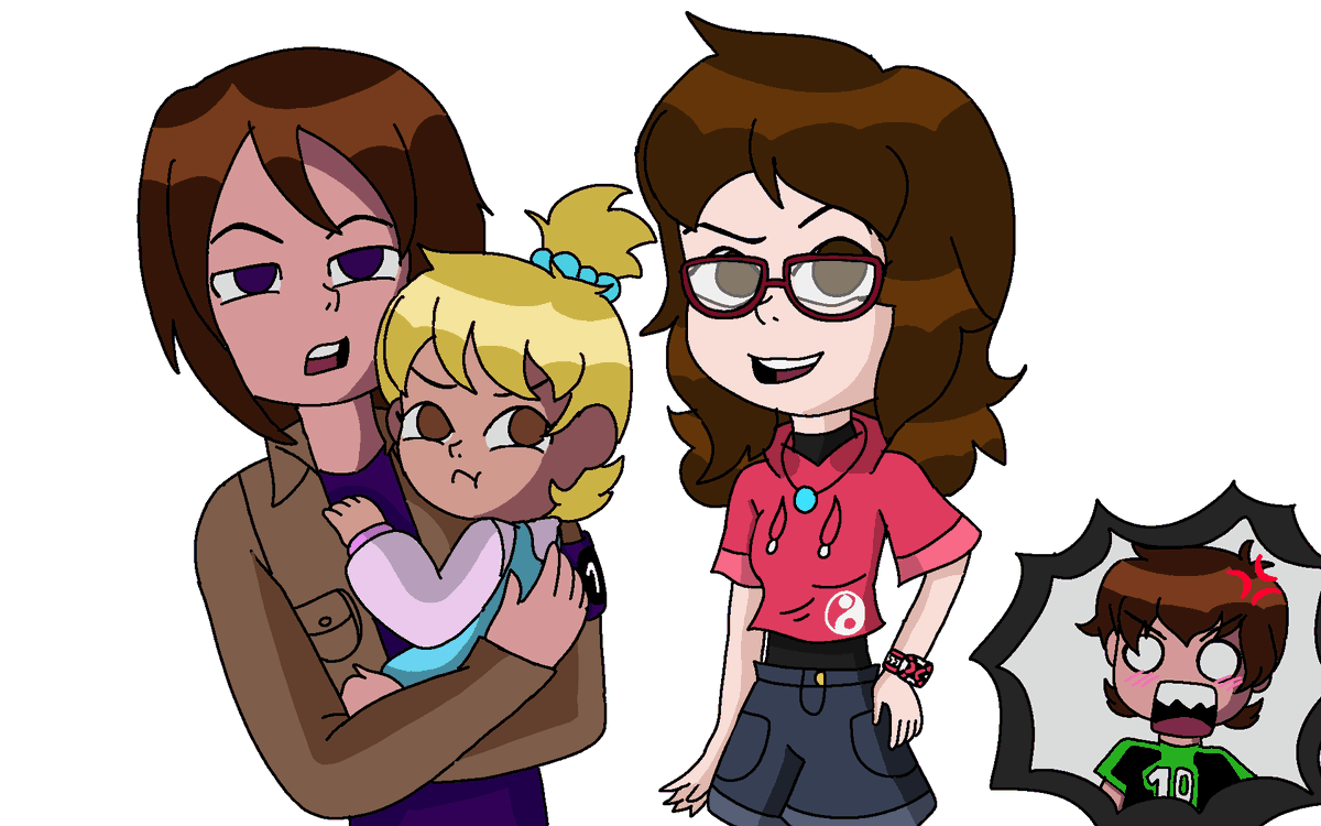 ivana_rubino's tweet photo. "(Ben 10 Omniverse) (Ben 16,Annabelle Rose Tennyson,Me and Ben 10)" (for @carmen_oda) "
"(Annabelle makes her pouty face,knowing that her brother won't admit himself that he has a crush on Kai. Even Ben 16 and Ivana (Me) noticed that. Hope you will like it! 😊)" https://t.co/fTG9Qx1tsO