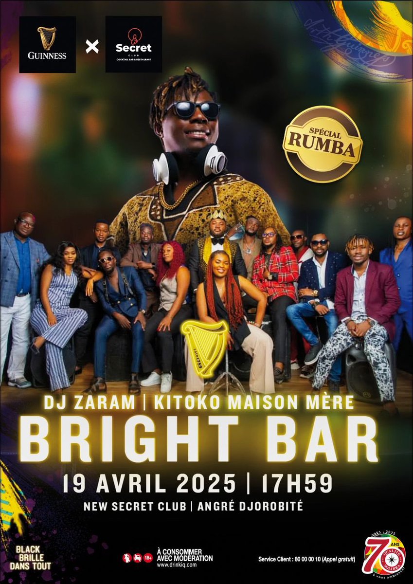 Célébrons #Pâques avec Guinness Africa au Bright Bar spécial #Rumba. 
📍 New Secret Club_ Angré Djorobité
Prépare-toi !

Welcome drink offert ! 🍻
#GuinnessAfrica  #GuinnessCI #BlackBrilleDansTout #ConsommerAvecModération #BrightBar 
#SOLIBRA