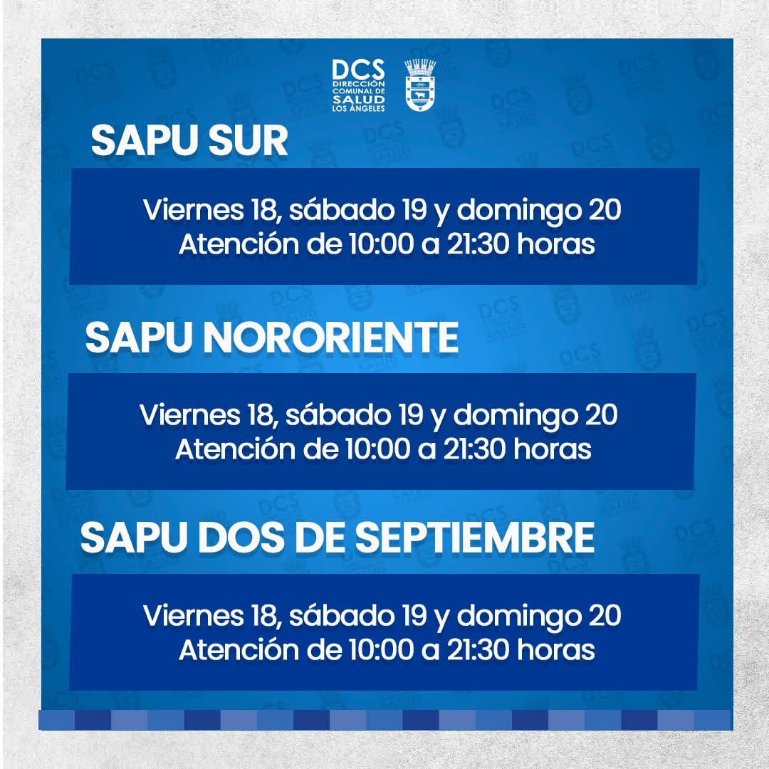dcslosangeles's tweet photo. Compartimos con ustedes los horarios de nuestros dispositivos de urgencia primaria en esta Semana Santa. #Horarios, #DispositivosDeUrgencia, #SemanaSanta, #APSLosÁngeles, #LosÁngelesCL https://t.co/wI2OV1I9S3