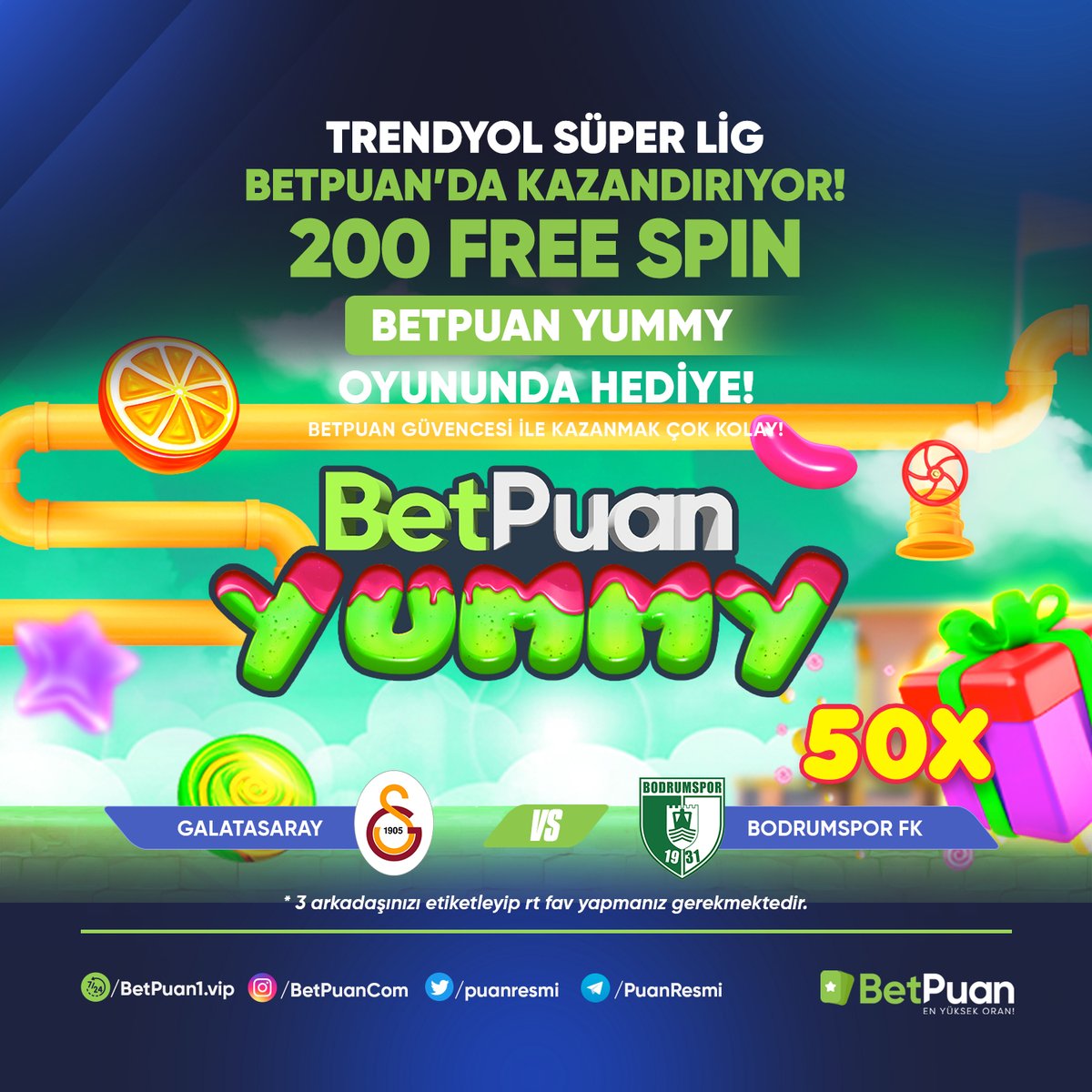 puanresmi's tweet photo. 🏆 #SÜPERLİG  BETPUAN'DA KAZANDIRIYOR! 
200 FREE SPIN SİZLERİ BEKLİYOR

⚽#GALATASARAY 🎯#BODRUMSPORFK

🎉 BETPUAN HASTAGI İLE 3 ARKADAŞINIZI ETİKETLEYİN VE TAHMİNİZİ DOĞRU İLETİN BU HEYECANA ÖZEL 200 FREE SPINI YAKALAYIN!

🏆 #DETAYLAR; https://t.co/nBvxU8p6Hv

#puancom #puanvip https://t.co/EHf83uNmEU