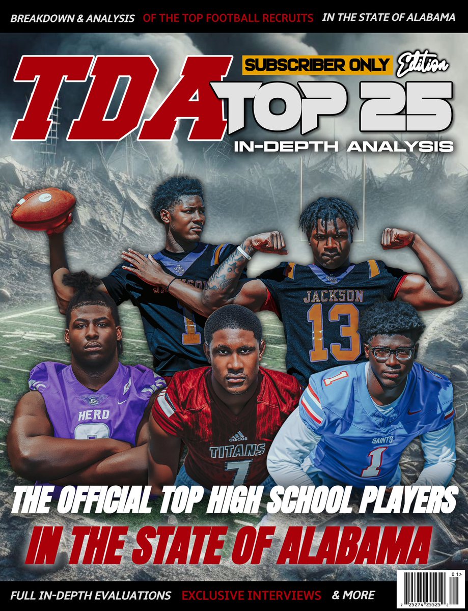 TDARecruiting's tweet image. We’re excited to reveal the TDA Top 25!
This print magazine breaks down the top 25 high school football players in Alabama & features over 50+ players in total!
Coming soon to TDA+ subscribers only, so get in NOW today for only $5.95!
bit.ly/3BJr0zm