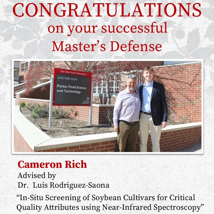 Ohio State Food Science (@osufoodscience) on Twitter photo Congratulations to Cameron Rich on his successful master’s defense. Cam was advised by Dr. Luis Rodriguez-Saona. #foodscience #CFAES Congratulations to Cameron Rich on his successful master’s defense. Cam was advised by Dr. Luis Rodriguez-Saona. #foodscience #CFAES