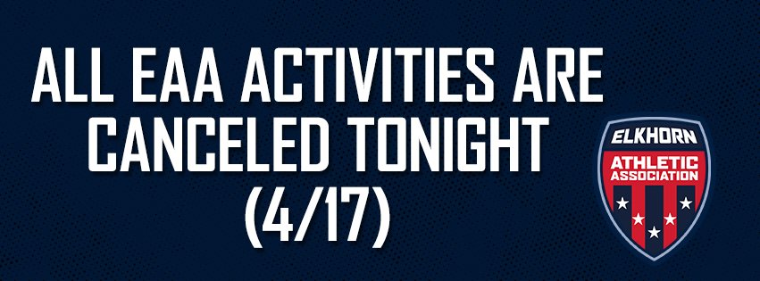 PlayEAA's tweet photo. Due to the potential for severe weather, we've decided to cancel all EAA activities tonight, 4/17.

Stay safe! https://t.co/gt9aScF8gm