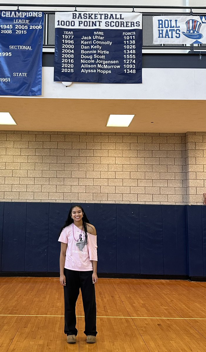 One for the history books! Got a chance to celebrate Alyssa Hopps at today’s Spring rally - as her name was etched in the banners at QHS! 
5th female at QHS to achieve the 1,000 point milestone &amp; tied as the leading female scorer in school history (1,348 pts). <a href="/BballQhs/">QHS-Girls’ bball</a>