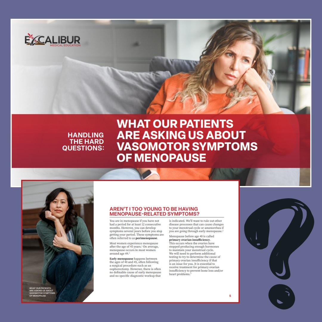 This pocket guide includes some of the most common &amp; challenging questions #obgyn #gynecologists &amp; #primarycare providers are likely to face from their patients newly encountering #VMS related to menopause.
excaliburmeded.com/HTHQ_VMS
#Hotflashes #Menopausematters #VasomotorSymptoms