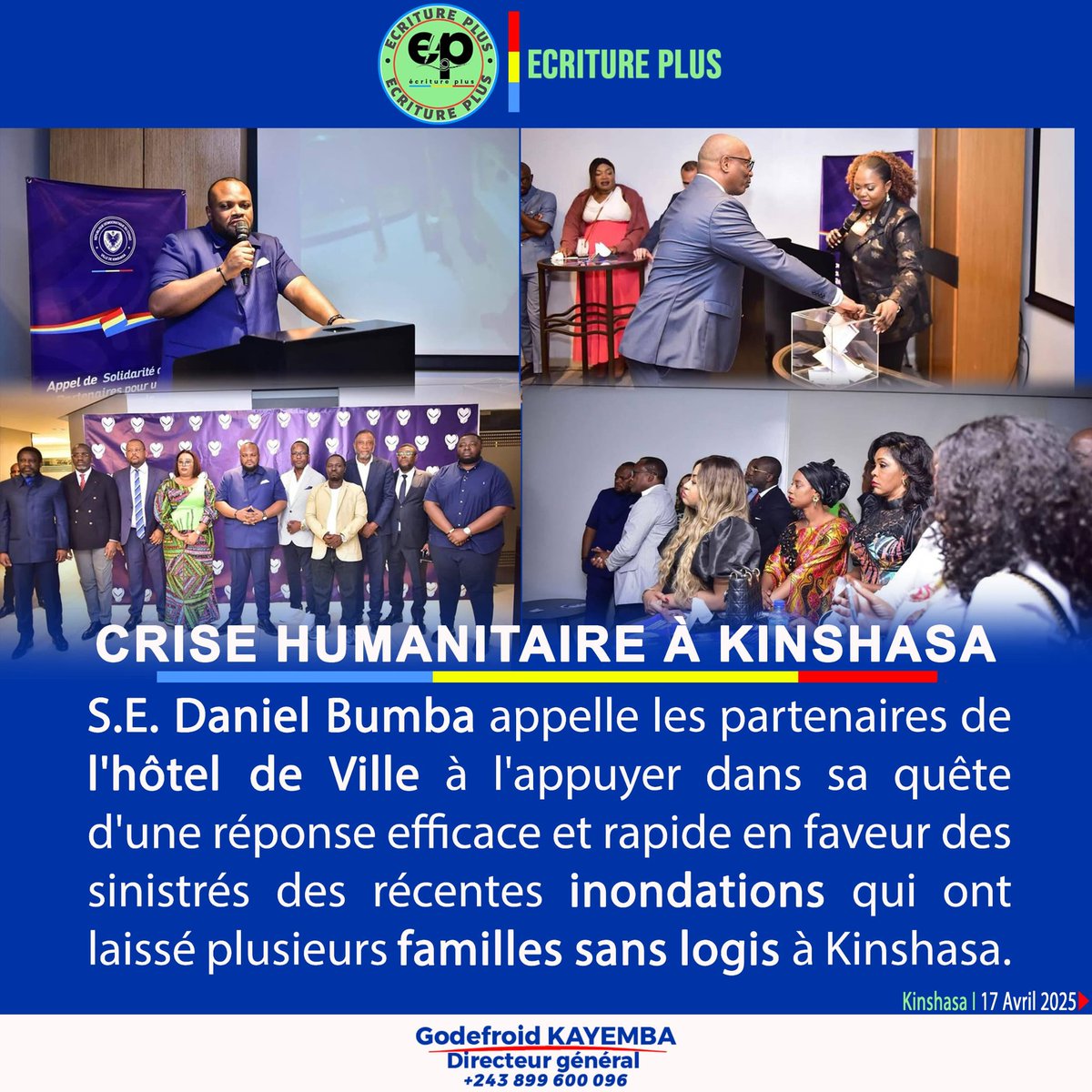 DaniKabongo's tweet photo. 🚨‼️⛔ CRISE HUMANITAIRE À KINSHASA : le gouverneur @daniel_bumba_01 appelle les partenaires de l'hôtel de ville à l'appuyer dans sa quête d'une réponse efficace et rapide en faveur des sinistrés des récentes inondations . https://t.co/zmgiUN2jxl