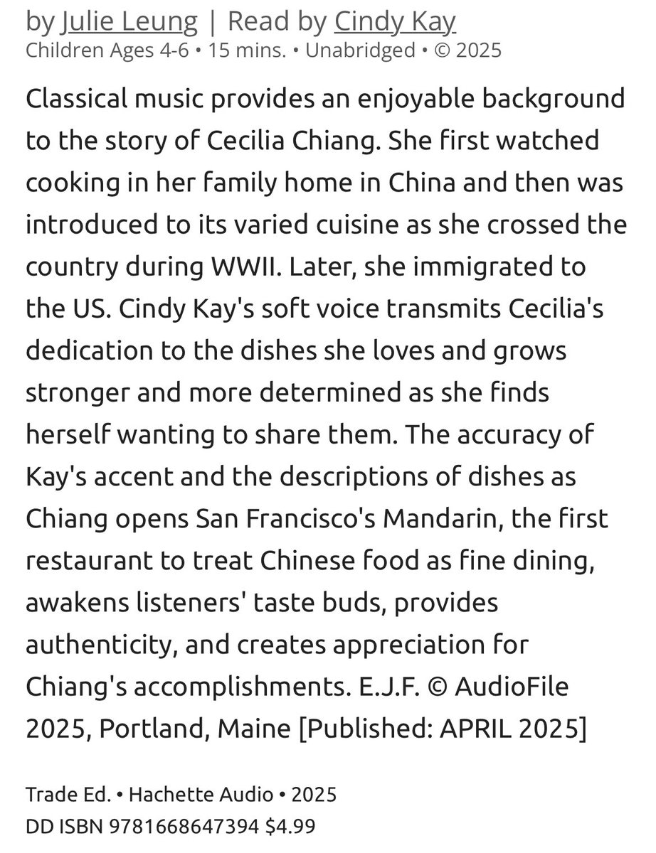 CindyKayVO (@cindykay_vo) on Twitter photo Thank you <a href="/AudioFileMag/">AudioFile Magazine</a> for this lovely review💖. I didn’t know about Cecilia Chiang before this; so glad I do now. 🥰😋
<a href="/HachetteAudio/">Hachette Audio</a> #julieleungauthor <a href="/meliwai/">melissa iwai</a> Thank you <a href="/AudioFileMag/">AudioFile Magazine</a> for this lovely review💖. I didn’t know about Cecilia Chiang before this; so glad I do now. 🥰😋
<a href="/HachetteAudio/">Hachette Audio</a> #julieleungauthor <a href="/meliwai/">melissa iwai</a>