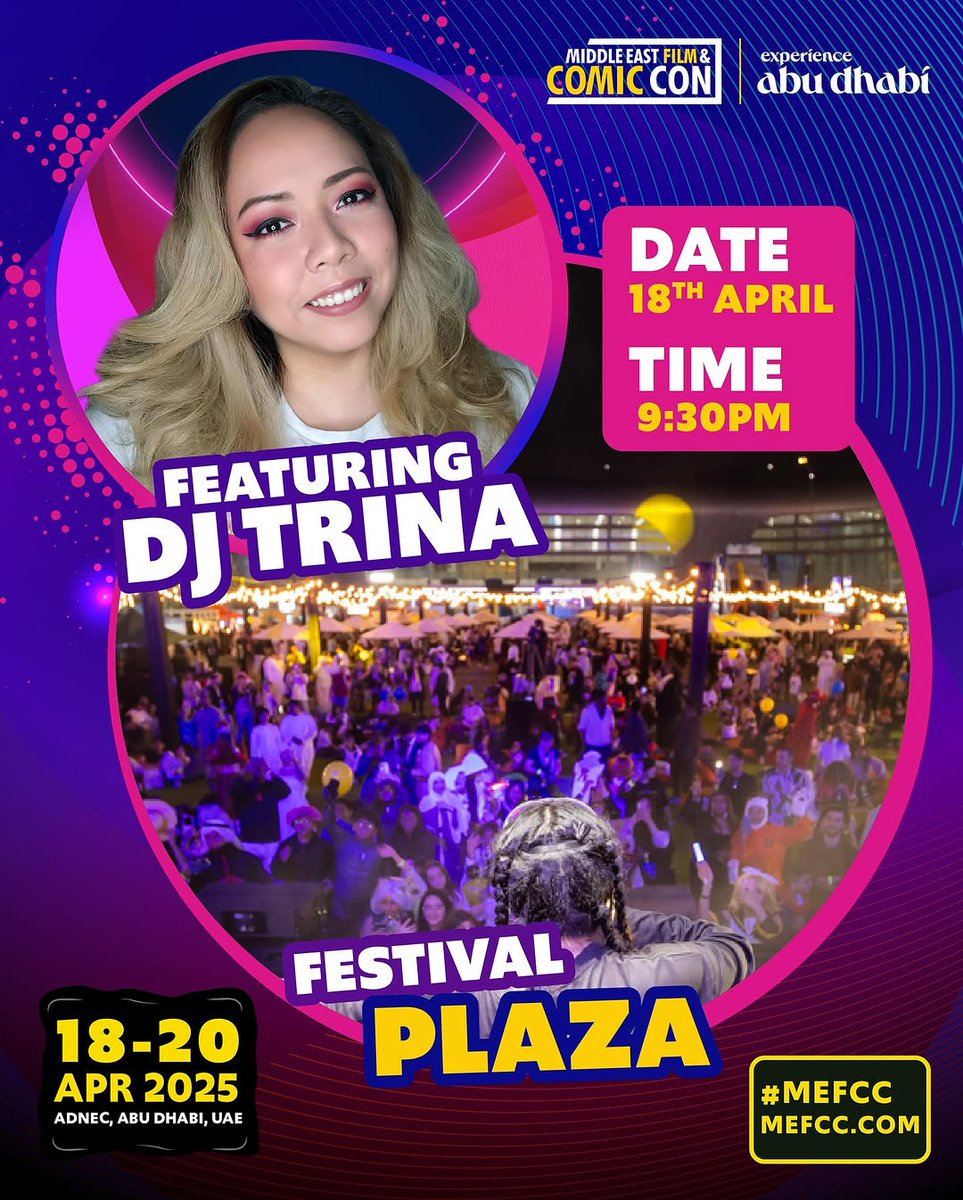 The party starts HERE.
Kick off MEFCC 2025 with beats, great music, and pure geek energy!
Catch DJ Trina live at the Opening Party, April 18, 9:30PM at Festival Plaza. Don’t miss out!