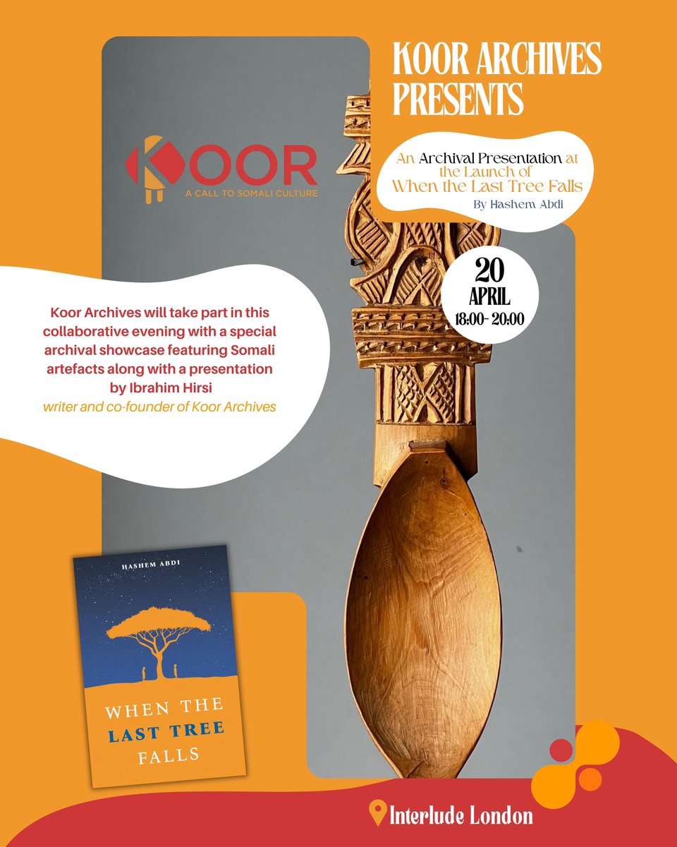 zakariyè (@zak_ore) on Twitter photo Koor Archives joins the book launch of “When the Last Tree Falls” by Hashem Abdi this Sunday.
Join us with <a href="/TheNabaddoon/">Ibrahim Hirsi 🛡️</a> 👇
tickettailor.com/events/hashema… Koor Archives joins the book launch of “When the Last Tree Falls” by Hashem Abdi this Sunday.
Join us with <a href="/TheNabaddoon/">Ibrahim Hirsi 🛡️</a> 👇
tickettailor.com/events/hashema…