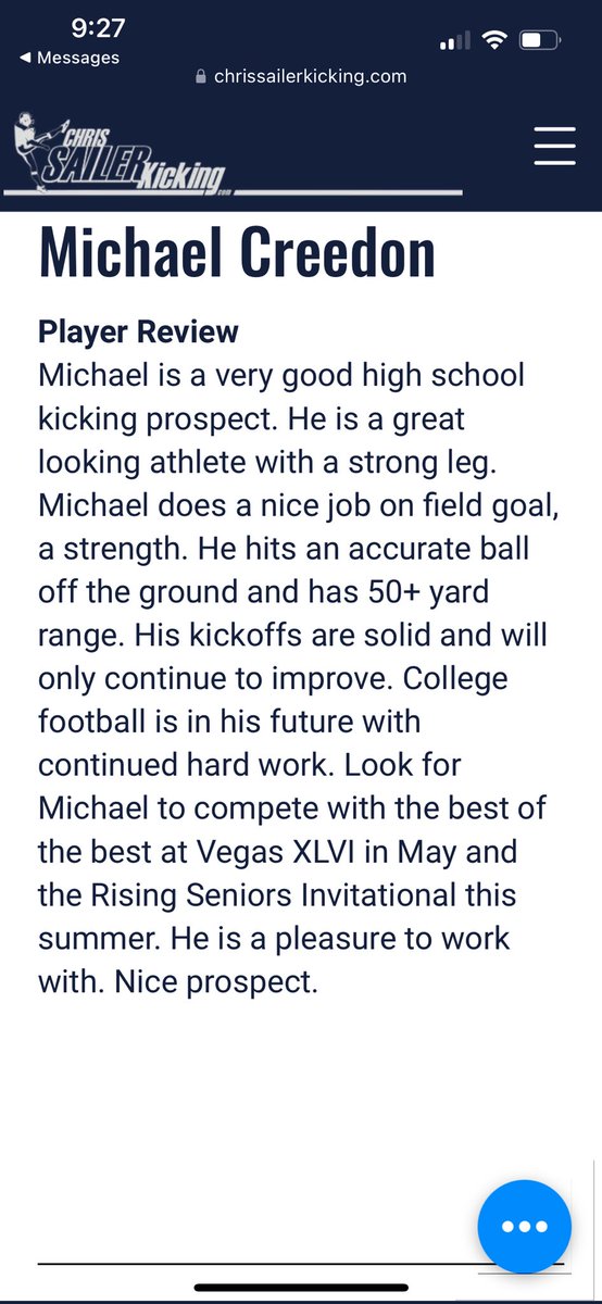 Michael Creedon (@michaelcreedo13) on Twitter photo Thank you <a href="/Chris_Sailer/">Chris Sailer Kicking</a> for ranking me as a 4.5⭐️ kicker.
I’m looking forward to Vegas in May!!!
<a href="/CNendick25/">Chris Nendick</a> <a href="/NVHS_Football/">Neuqua Valley Football 🏈</a> <a href="/AccelerationPro/">Acceleration</a> <a href="/BillEllinghaus/">Coach Ellinghaus</a> Thank you <a href="/Chris_Sailer/">Chris Sailer Kicking</a> for ranking me as a 4.5⭐️ kicker.
I’m looking forward to Vegas in May!!!
<a href="/CNendick25/">Chris Nendick</a> <a href="/NVHS_Football/">Neuqua Valley Football 🏈</a> <a href="/AccelerationPro/">Acceleration</a> <a href="/BillEllinghaus/">Coach Ellinghaus</a>
