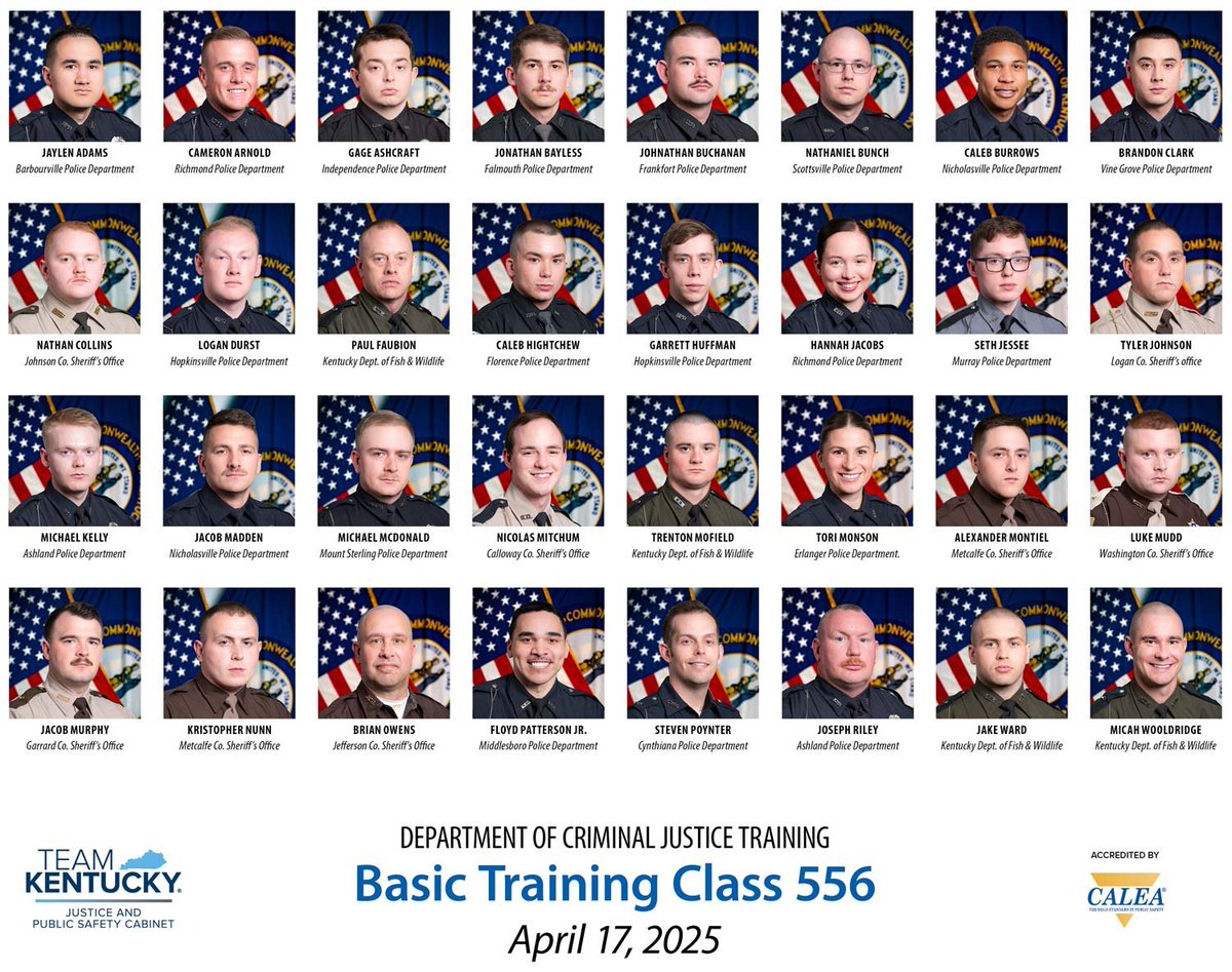 KYDOCJT's tweet image. 🎓 32 new law enforcement officers have graduated from DOCJT’s Basic Training Academy!

These officers now return home to serve, protect and help build a safer Kentucky. 💙👮‍♂️

🔗 bit.ly/4iiWb4h 

#DOCJT #TeamKentucky #PoliceAcademy #ServeAndProtect #LEOGraduates