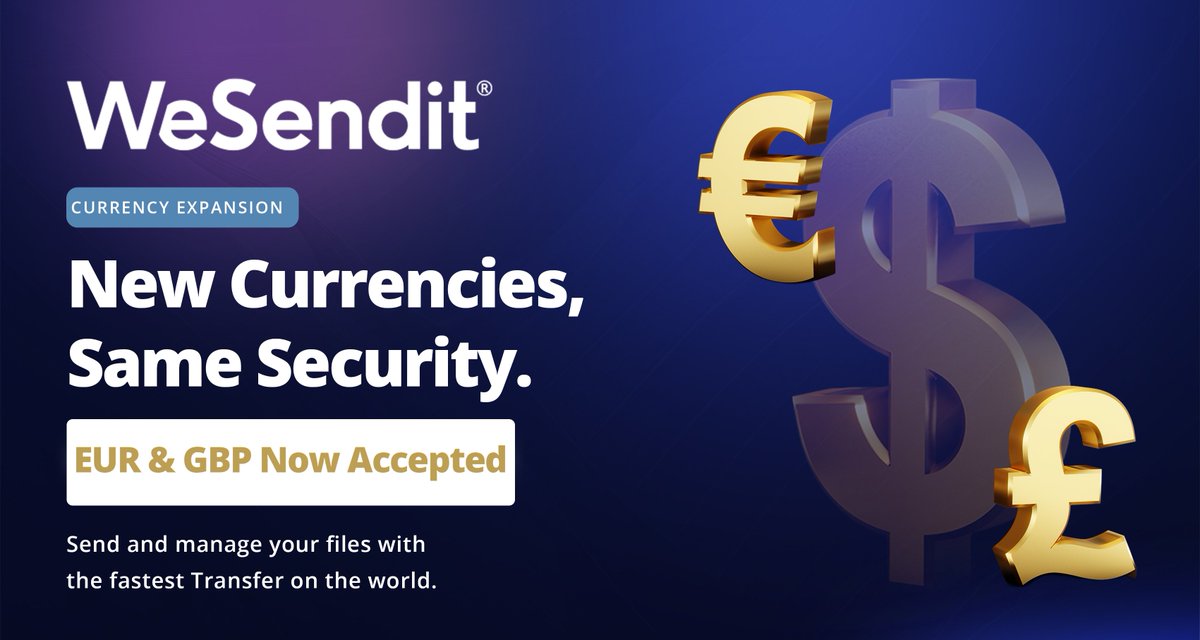 WeSendit's tweet photo. From now on, you can pay for all our services not only in CHF and USD, but also in Euros (€) and British Pounds (£)! Whether you're in Europe or beyond, we're making it even easier for you to access our secure and reliable services.

💶🇪🇺💷🇬🇧 Choose the currency that suits you best and experience seamless service with WeSendit! 
 
More currencies will be added soon...
Visit our blog to read more: https://t.co/yScD4Ng6W1

#WeSendit  #WeSendit_currency  #FileTransfer #FileManagement #DataSecurity #Datentransfer #DataManagement #ChangeIsGrowth