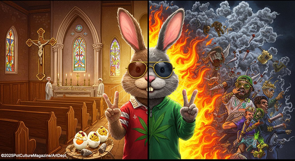 PotCultureMag's tweet photo. Good evening, Connoisseurs! Tomorrow at 10 AM: What happens when a stoner holiday collides with a holy one? Our favorite calendar glitch gets lit.
#PotCultureMagazine #WeedHumor #Easter420 #Cannabis #HighHoliday #CannabisCulture #CannabisCommunity #420Community #Weedlife #Easter https://t.co/V8sOF8dArG