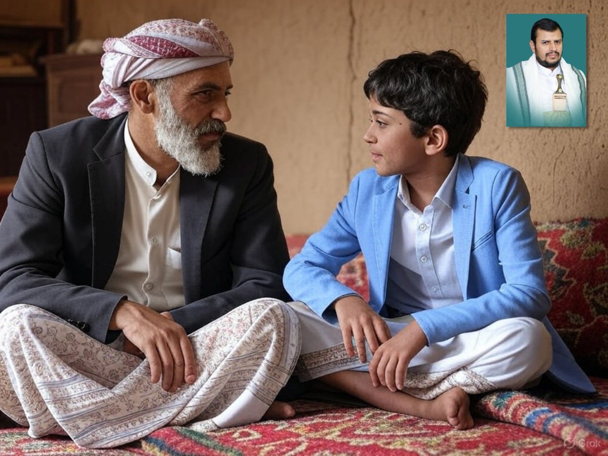 -ياباه ياباه...
-هاه يا ابني...
-اباه يا اباه...
-هااااه مالك قلنا ماتشتي؟؟...

-ولا حاجة الا بس مستغرب بس ياباه...ليش واصل السيد عبدالملك في كل خطاباته بيجلس يكلم الأمة العربية والإسلامية وهو وانا وانت والمجنون الذي في حارتنا وامريكا واسرائيل ومجرة درب التبانة وسكان كوكب بلوتوا