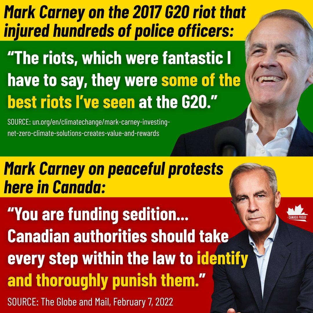 Carney thinks leftists should be allowed to riot and attack police while peaceful Canadians should be arrested for protesting.