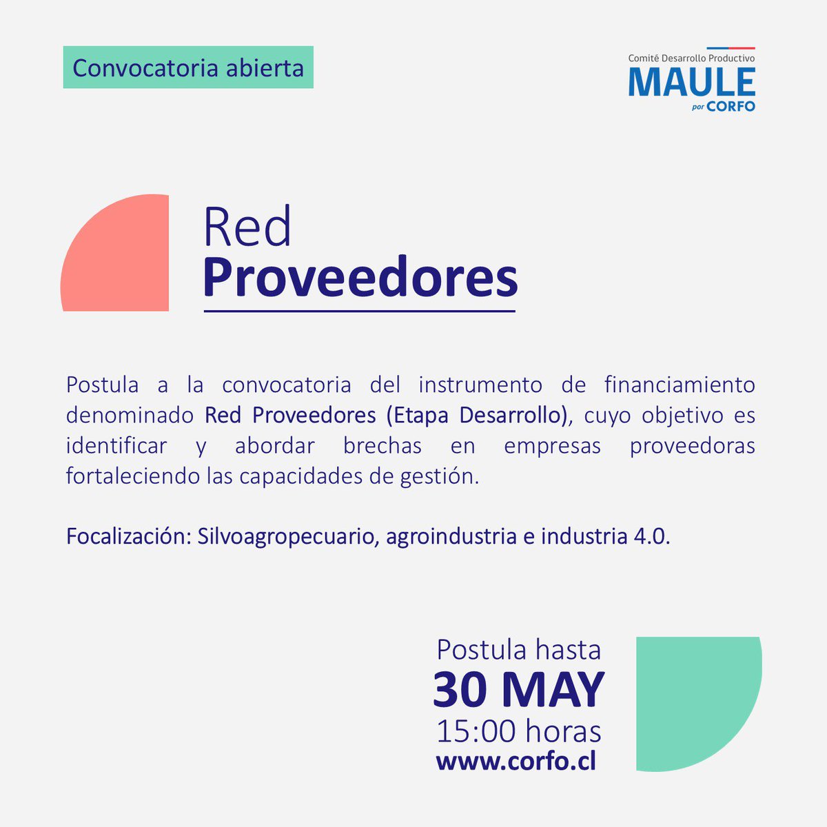 Atención Pymes del Maule❗️Ya están abiertas estas convocatorias del CDPR a través de <a href="/Corfo/">Corfo</a>.
🔊 No pierdas esta oportunidad, más información: bases, plazos, focalización en corfo.cl