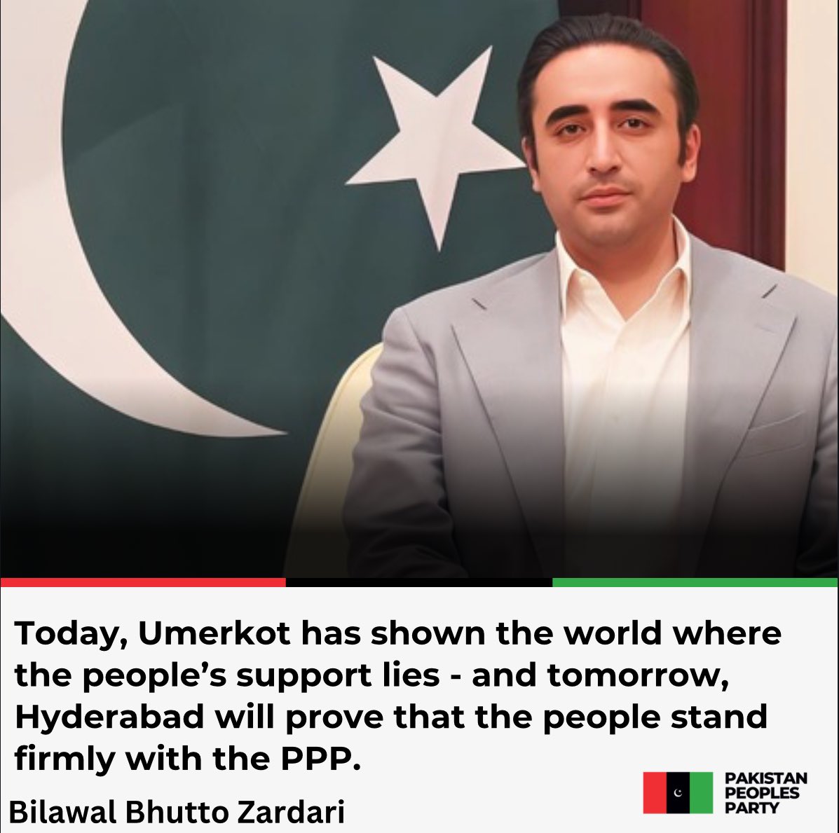 Chairman Pakistan Peoples Party <a href="/BBhuttoZardari/">Bilawal Bhutto Zardari</a> pays heartiest gratitude to the people of NA-213 (Umerkot-I) for the resounding victory of the PPP’s nominated candidate, Ms Saba Talpur.

#NA213
Read More: ppp.org.pk/pr/33699/